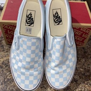 Baby blue checkerboard Vans